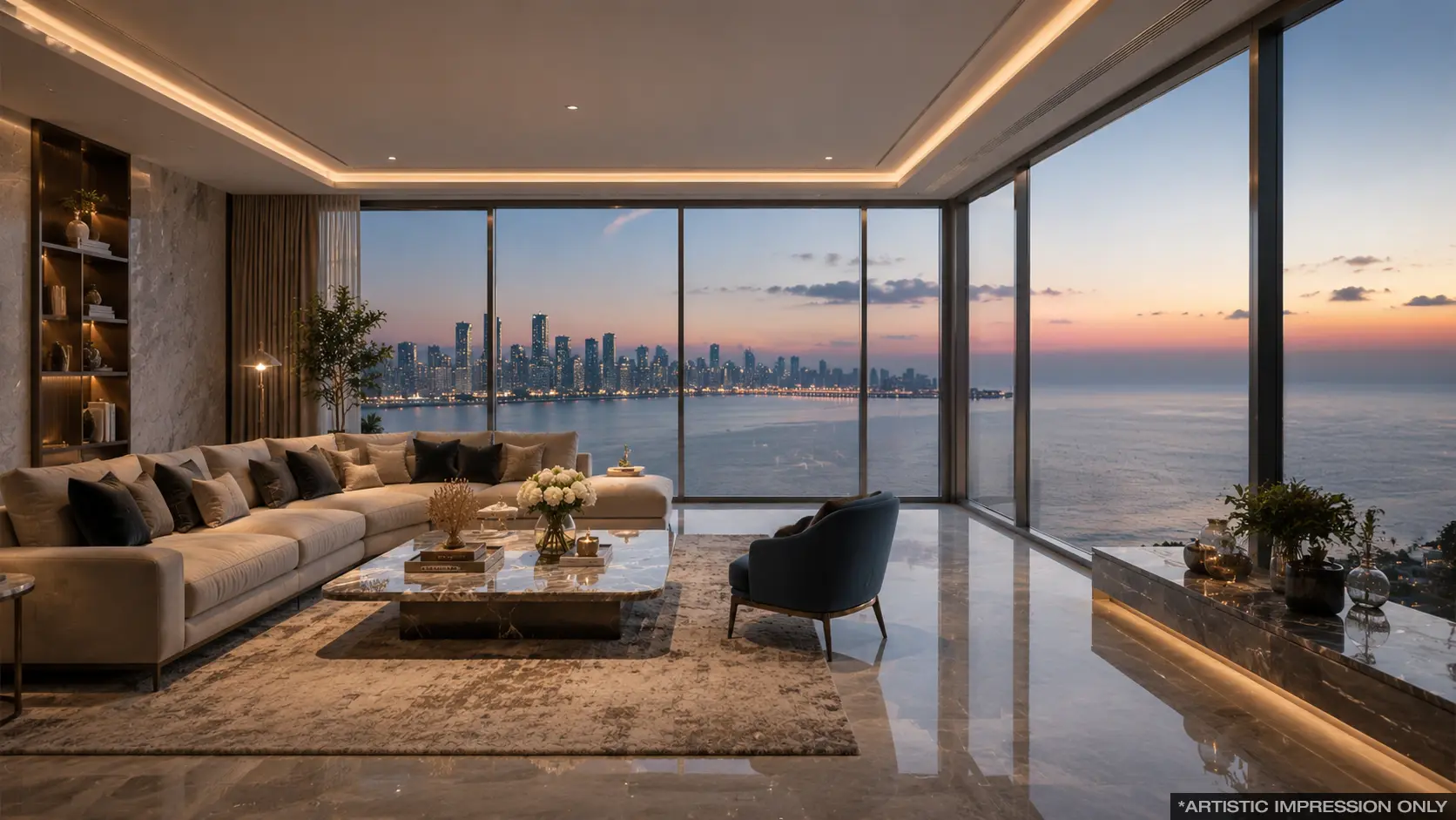Godrej Bandra Bay — principal bedroom with study corner and walk-in wardrobe