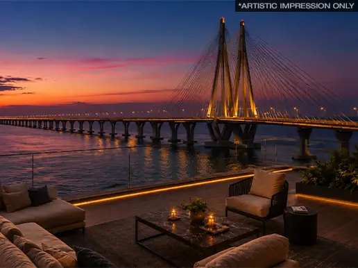 Godrej Bandra Bay — west-facing tower elevation with private decks, Bandra Reclamation