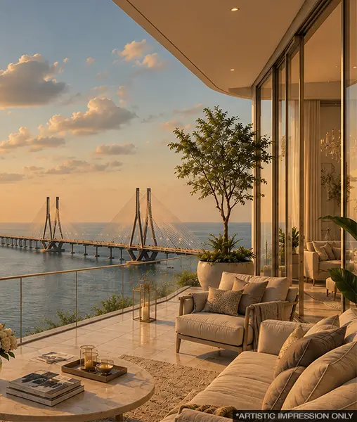 Godrej Bandra Bay — elevated residents’ lobby and lounge, Bandra West